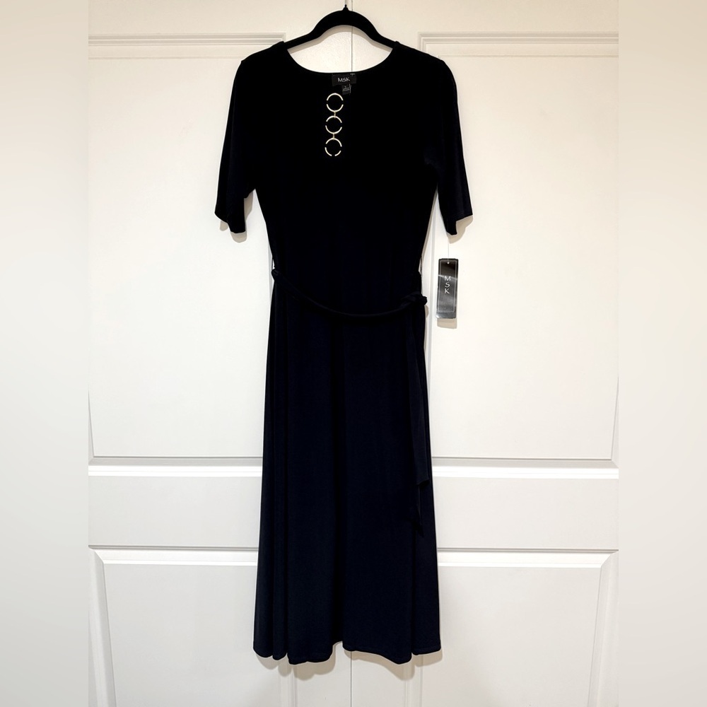 MSK Deep Navy Maxi Dress NWT SZ L belted